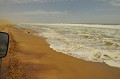  La côte de NAMIBIE.
Plage de Sable.
Les dunes descendent jusqu'au bord de la mer. 